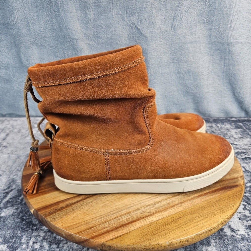 OLUKAI Kapa Moe Women's Size 7 Burnt Orange Leather Flat Ankle Booties Lined
